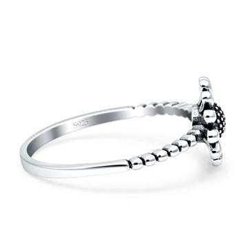 Beaded Oxidized Sunflower Sunshine Band Solid 925 Sterling Silver Thumb Ring (9.5mm) Wholesale